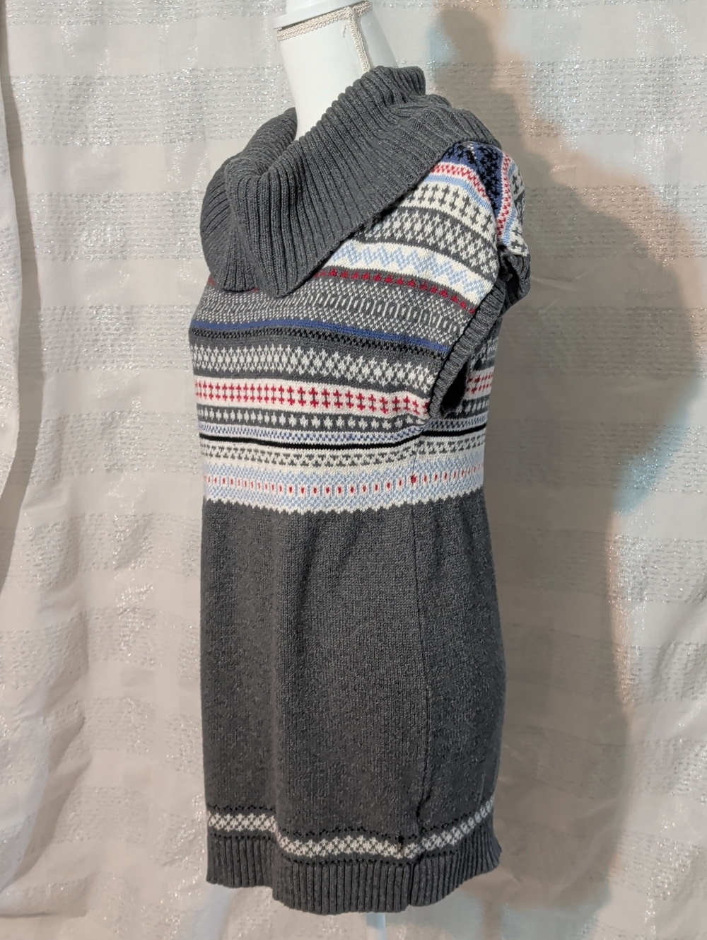 Tommy Hilfiger Gray Fair Isle Cowl Neck Sweater Vest